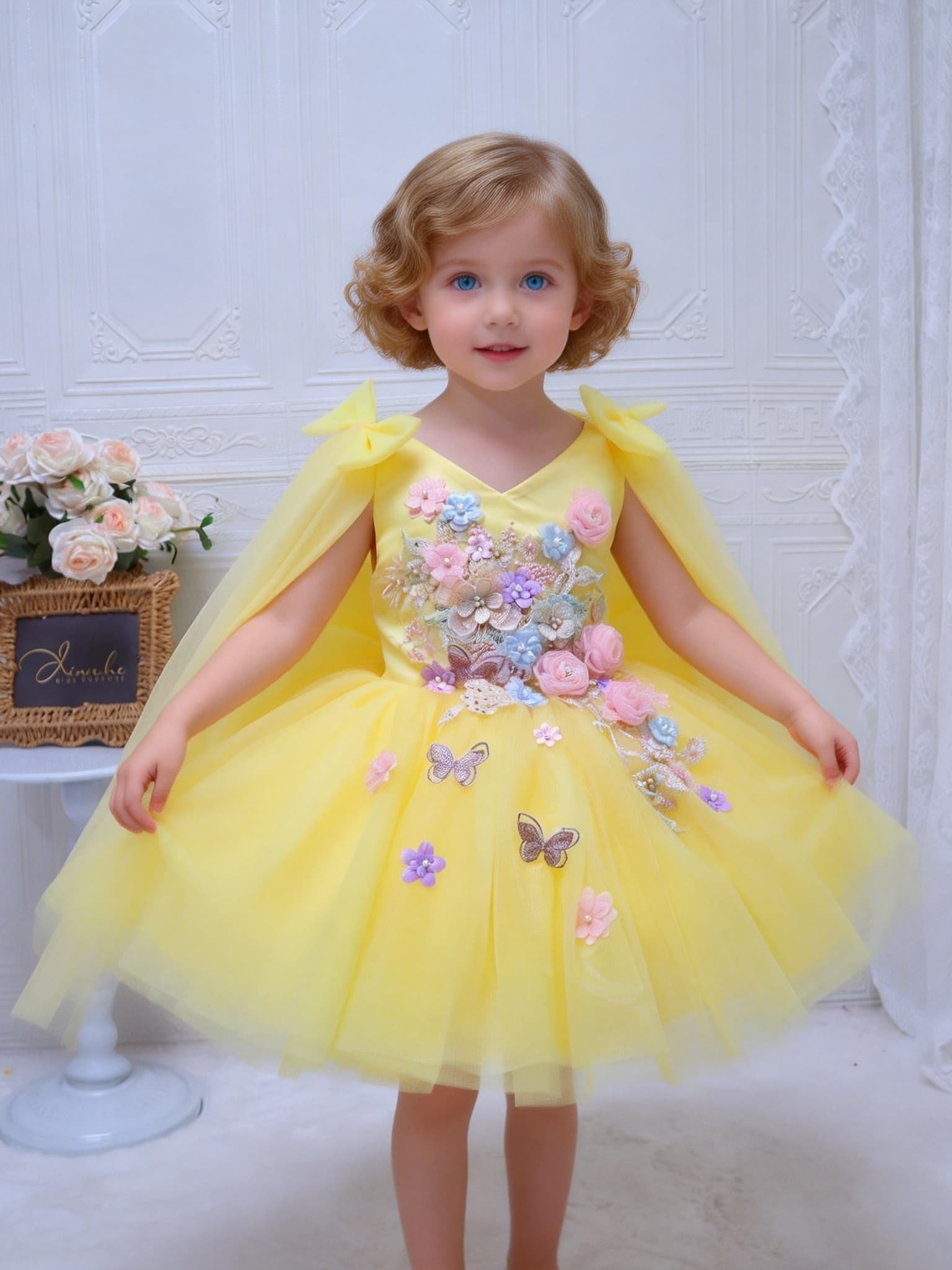 Embroidery Yellow Dress - فستان فاخر مخصص للنساء، فستان زفاف