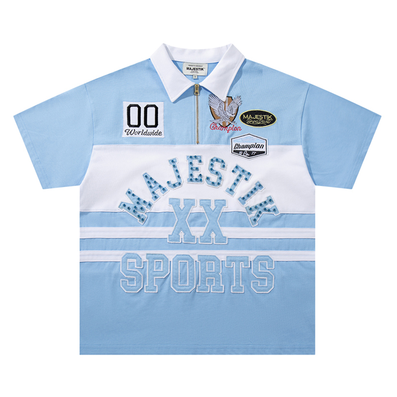 Embroidery Design Logo - قميص MAJESTIK الأمريكي ذو الأكمام القصيرة