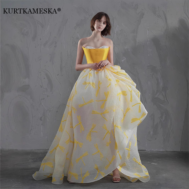 فساتين أنيقة صفراء من الساتان  - مراجعة Embroidery Yellow Dress وسعره