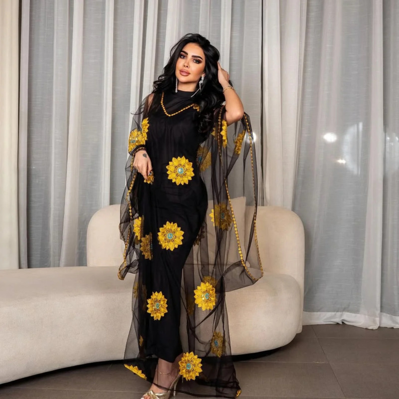 فستان ماكسي نسائي مطرز بالزهور - مراجعة Embroidery Yellow Dress وسعره