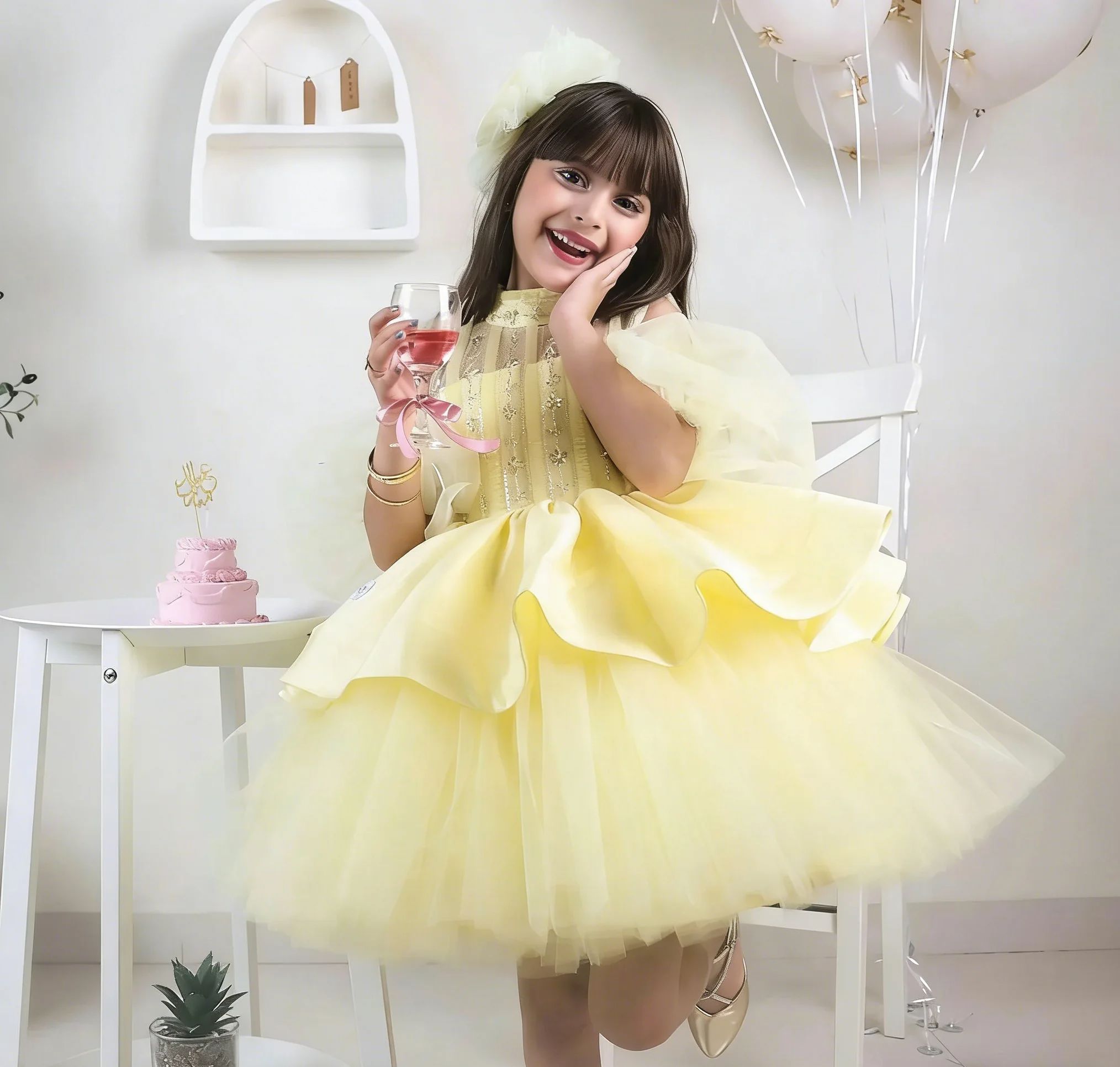 فساتين فتاة الزهور الصفراء لحف - مراجعة Embroidery Yellow Dress وسعره