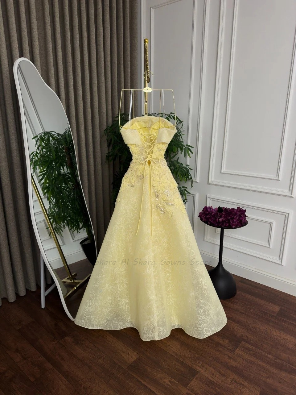 فستان سهرة بخط A بلون أصفر شاح - مراجعة Embroidery Yellow Dress وسعره